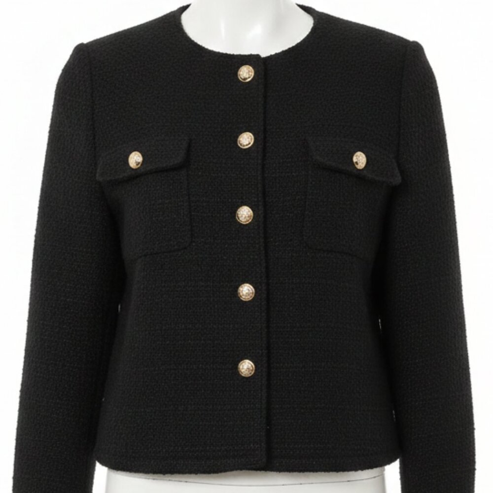 BlackTweed Gold Front Button Jacket Long Sleeves Size 6
